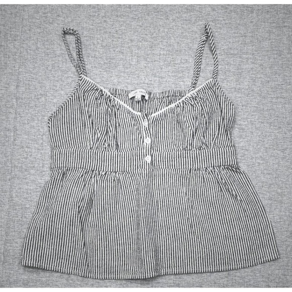 Love Tree Tops - Love Tree Striped‎ Camisole Top Black White Button Front Smocked Peplum Large